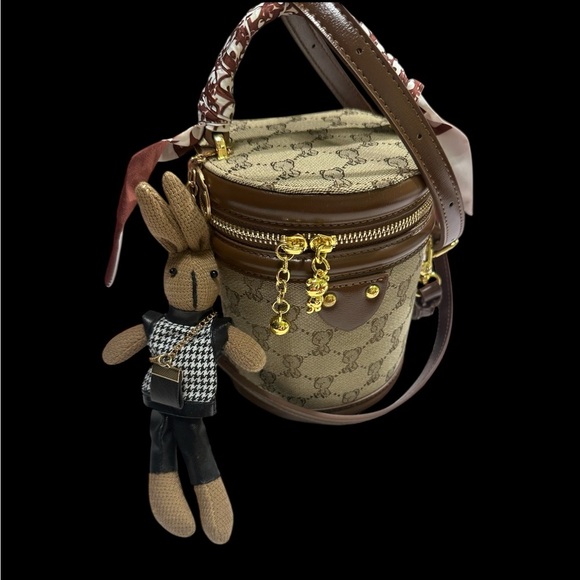 Brown and Tan Crossbody Bag with Gold Accents - Picture 2 of 5